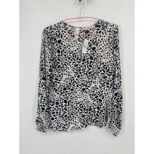 NWT Loft Women's Black White LONG SLEEVE Peplum Blouse SIZE 4 CAREER